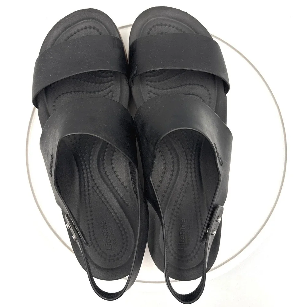 Crocs Brooklyn Low Wedge Sandals Black Mushroom Womens 9 Platform Slingback